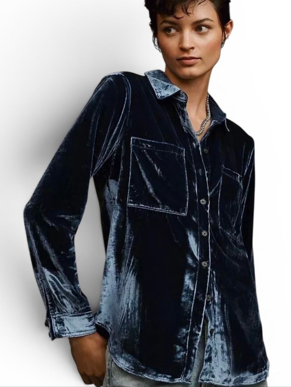 PILCRO X ANTHROPOLOGIE Velvet Button Down Top - XS
